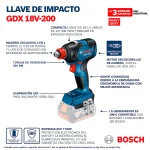 Llave de Impacto Inalámbrico 18V 1/4" - 1/2" GDX 18V-200 Baretool - Imagen 10