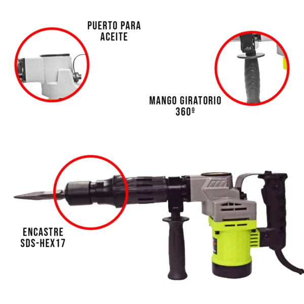 Martillo Demoledor Industrial 1500W 10J XCORT XZG01-0810 - Imagen 2