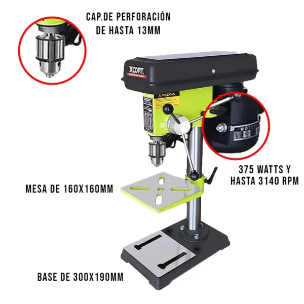 Taladro de Banco 1/2" (13mm) 375W XCORT XJS02-13 - Imagen 2