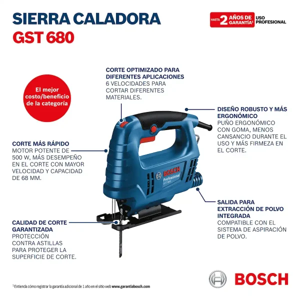 Sierra Caladora 500W GST 680 + Lijadora de Palma 220W GSS 140 BOSCH - Imagen 9