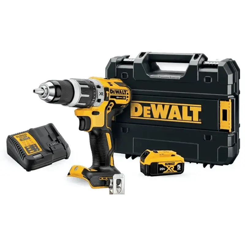 Taladro Percutor 1/2 20V + Batería 5Ah + Cargador DCB115 + Caja Tstak +  DEWALT DCD796P1-B2