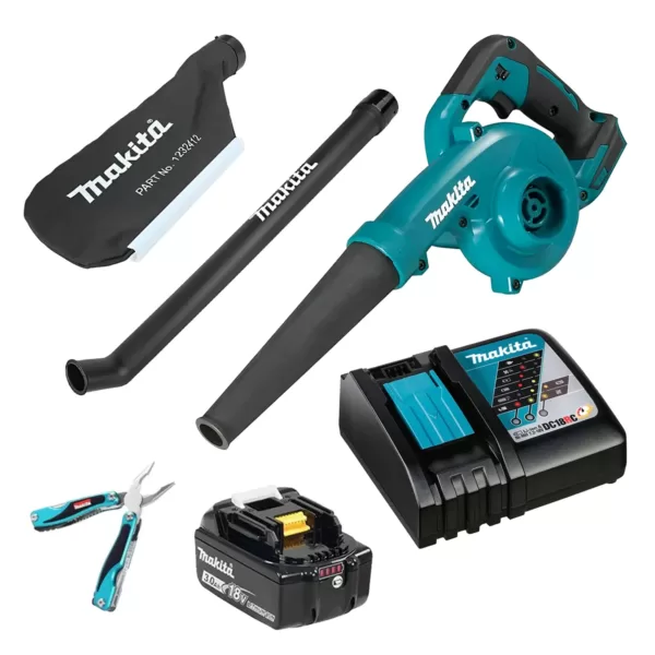 Soplador DUB185ZX2 18V + Batería 3Ah BL1830B + Cargador DC18RC + multitool MAKITA
