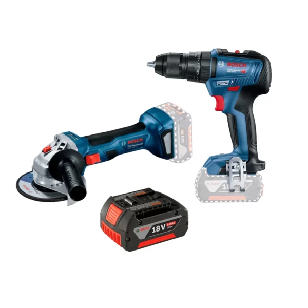 Taladro percutor GSB 18V-50 + Amoladora GWS 180 + Bat. BOSCH