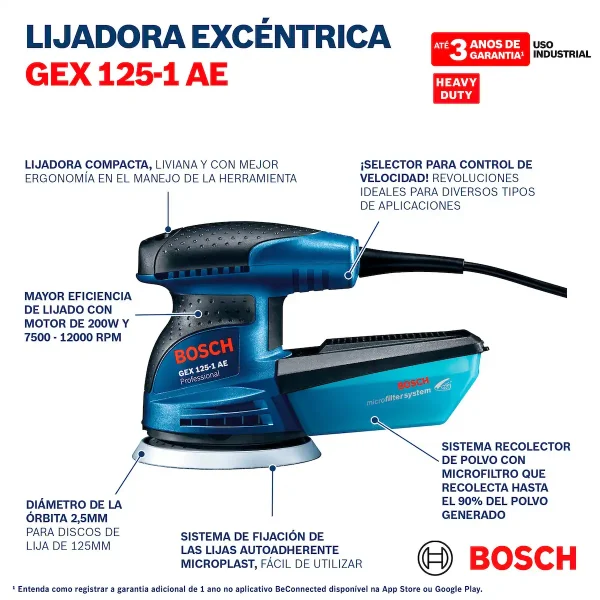 Lijadora Excéntrica 5" 125 MM 250W BOSCH GEX 125-1 AE - Imagen 10