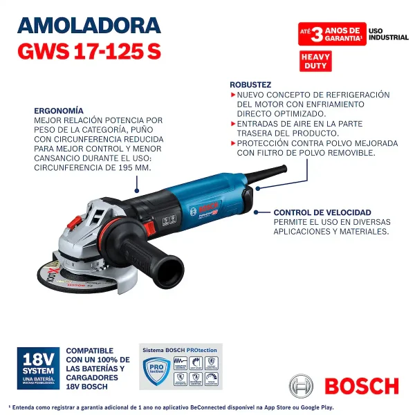 Esmeril Amoladora Angular 5" 125 MM 1700W BOSCH GWS 17-125 S - Imagen 9
