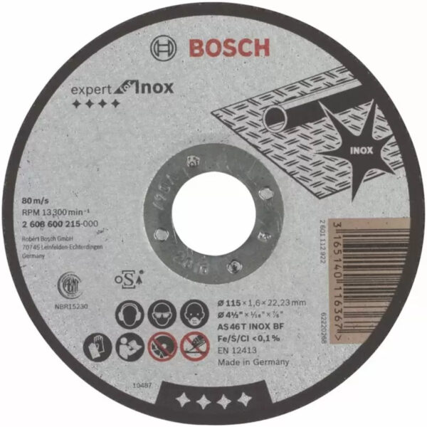 Discos Corte Metal 4 1/2" 115X1.6mm Recto Expert Inox BOSCH
