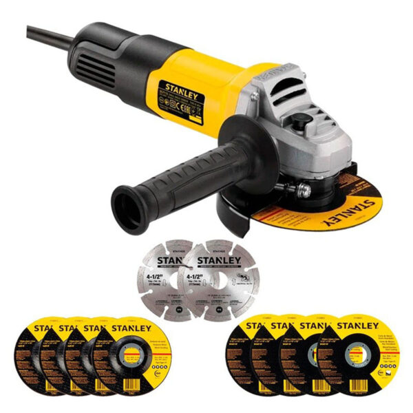 Esmeril Angular 4 1/2" 750W + 10 Discos STANLEY SG7115V10-B2