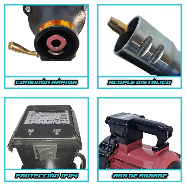 Vibradora de Concreto 1700W + Manguera 6 Metros SAIYAN VCZN90HD - Imagen 2