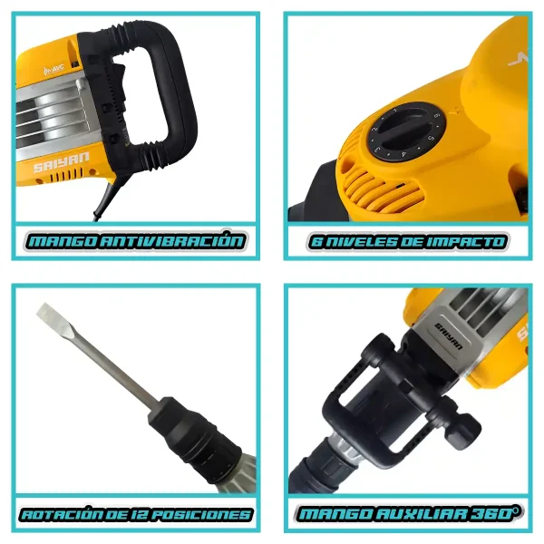 Martillo Demoledor SDS Max 1650W 5-29 Joules SAIYAN SDH1100 - Imagen 7