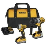 Taladro Percutor 1/2" DCD996 + Atornillador de Impacto 1/4" DCF887 + 2 Bat. 20V 5AH + Cargador + Bolso de Lona DEWALT DCK299H2-B2