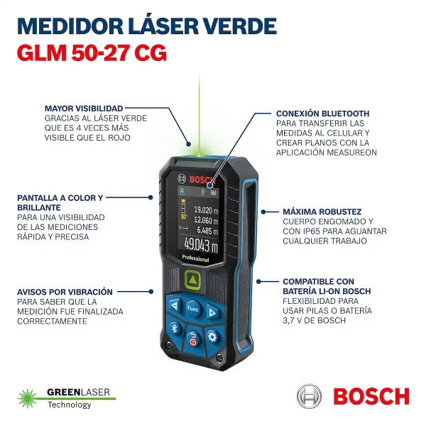Medidor de Distancia Láser Verde 50M BOSCH GLM 50-27 CG - Imagen 10