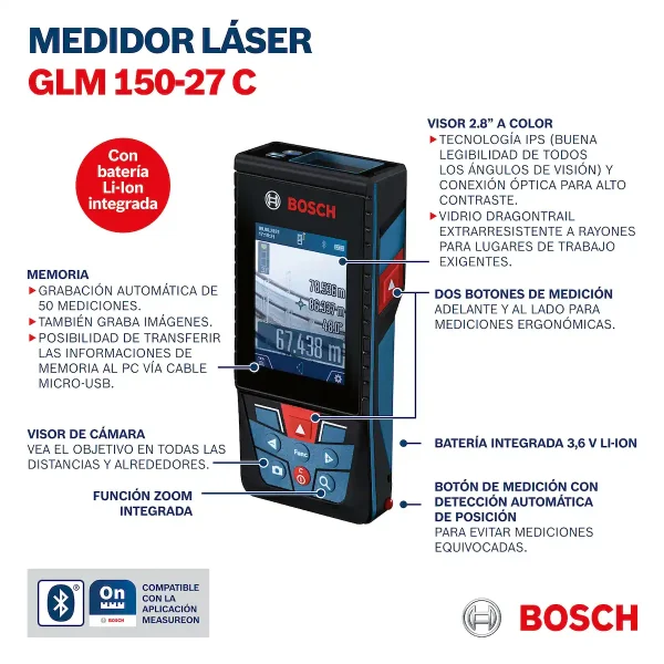 Medidor de Distancia Láser Rojo 150 metros BOSCH GLM 150-27 C - Imagen 10