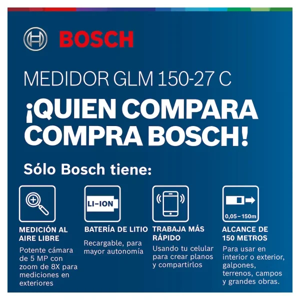 Medidor de Distancia Láser Rojo 150 metros BOSCH GLM 150-27 C - Imagen 11