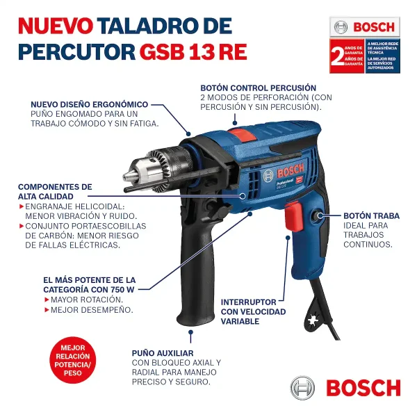 Taladro Percutor 1/2" 750W + Set de 23 Pzs BOSCH GSB 13 RE - Imagen 12
