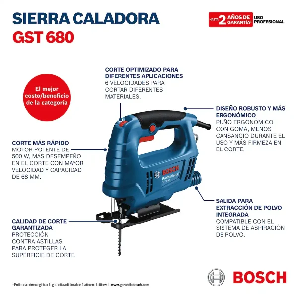 Sierra Caladora 20 mm 500W BOSCH GST 680 - Imagen 11