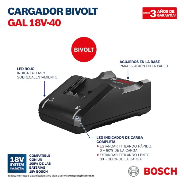 Cargador de Baterías 18V 4.0A BOSCH GAL 18V-40 - Imagen 6