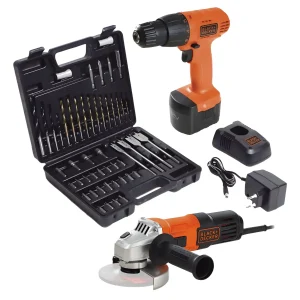 Taladro Atornillador 3/8" 12V con Maleta de 50 Accesorios + Esmeril Angular 4 1/2" 650W G650-B2 BLACK + DECKER CD121K50-K3