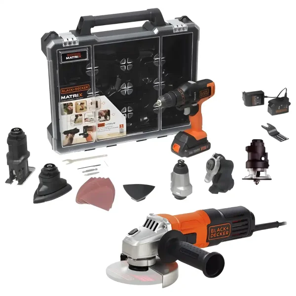 Taladro Atornillador 3/8" 20V Matrix 6 en 1 + Esmeril Angular 4 1/2" 650W G650-B2 BLACK+DECKER MTX20K6A-K6