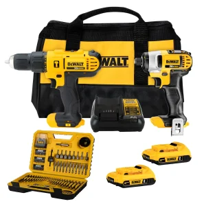 Taladro Percutor 1/2" + Atornillador de Impacto 1/4" 20V DCK222D2-B2 + Set de 100 Pzas DEWALT DT71563-QZ