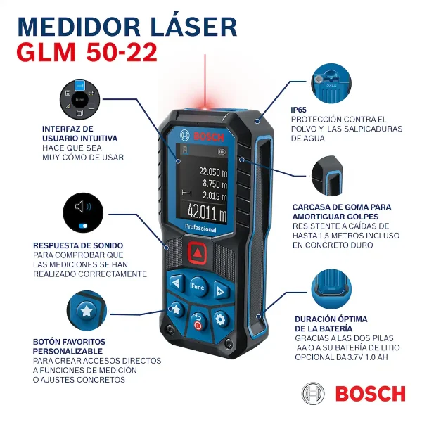Medidor de Distancia Láser Rojo 50 Metros BOSCH GLM 50-22 - Imagen 8