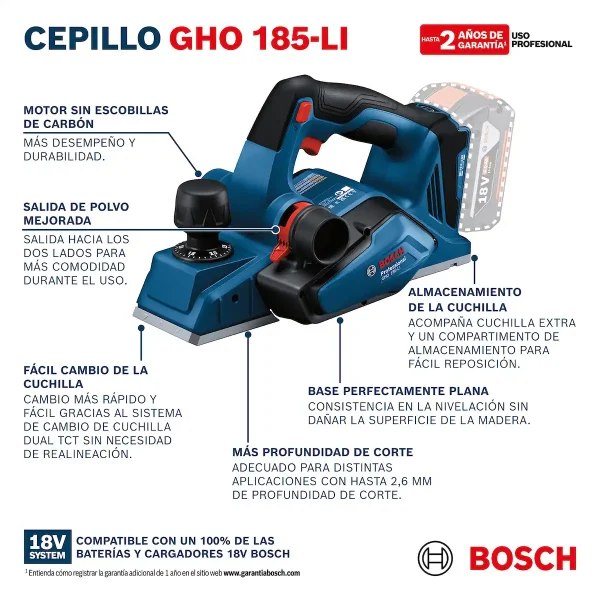 Cepilladora 18V 82MM Brushless Baretool BOSCH GHO 185-Li - Imagen 11