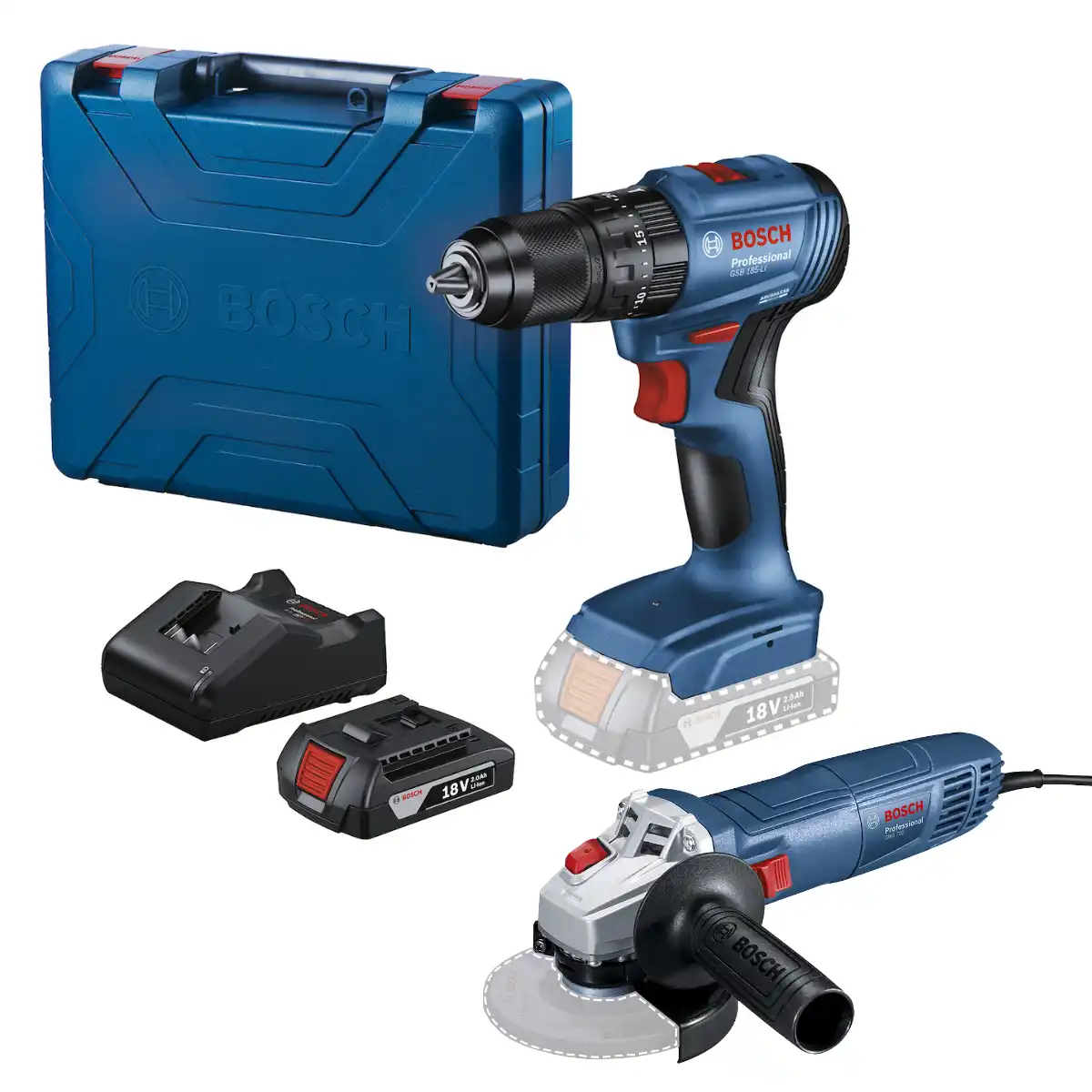 Taladro Percutor 13 MM 18V GSB 185-Li (MP) + Esmeril Amoladora Angular 4-1/2" GWS 700 BOSCH