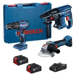 Esmeril Amoladora Angular 125MM GWS 18V-8 + 2 Bat. 4Ah + Cargador + Rotomartillo GBH 180-Li + Taladro Percutor GSB 185-Li BOSCH