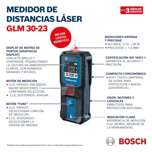 Medidor de Distancia Láser Rojo 30 Metros BOSCH GLM 30-23 - Imagen 9