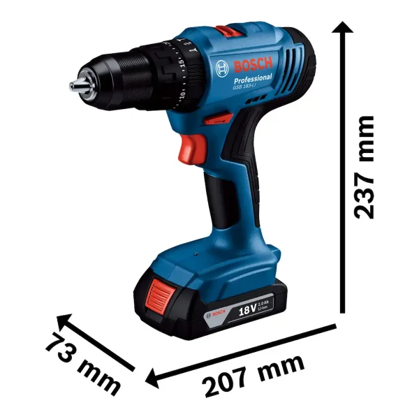 Taladro Atornillador Percutor 13 MM 18V + 1 Bat. 2Ah + Cargador + Maleta BOSCH GSB 183-LI - Imagen 7