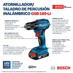 Esmeril Angular 5" 18V GWS 18V-8 + Taladro Percutor GSB 185-Li + 1 Bat. 4Ah + 1 Bat. 2Ah + Cargador + Maleta BOSCH - Imagen 11