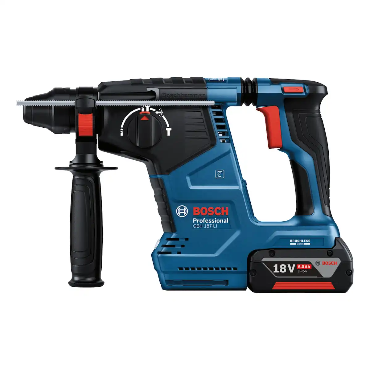 Rotomartillo SDS Plus 18V 2.4 Joules + 2 Bat. 4Ah + Cargador Rápido + Maleta BOSCH GBH 187-Li - Imagen 3