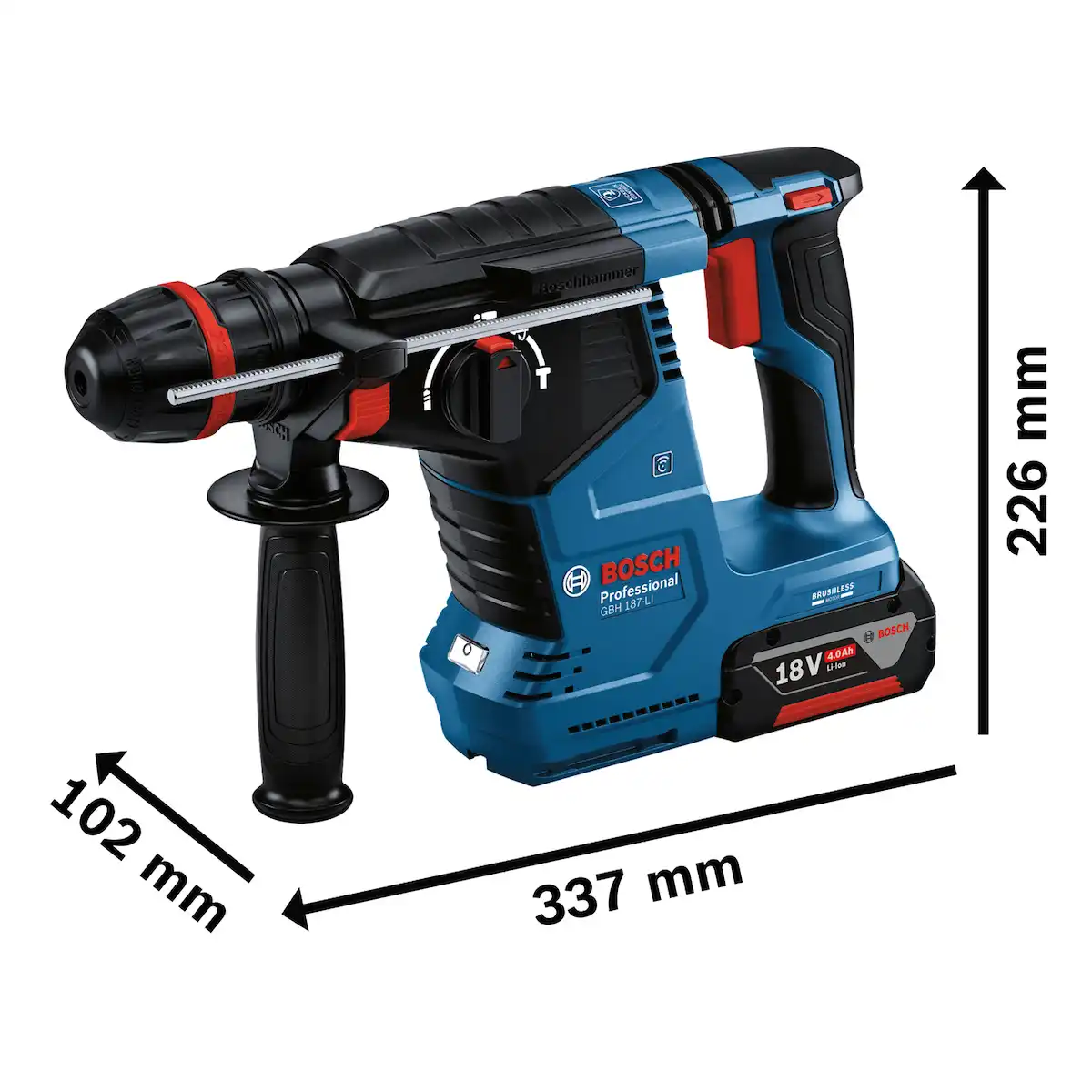 Rotomartillo SDS Plus 18V 2.4 Joules + 2 Bat. 4Ah + Cargador Rápido + Maleta BOSCH GBH 187-Li - Imagen 6