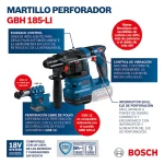 Rotomartillo SDS Plus 18V + 2 Bat. 4Ah + Cargador Rápido + Maleta BOSCH GBH 185-Li - Imagen 12