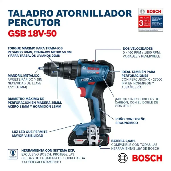 Atornillador Gsb 18v-50 1 Bat 2 Ah + Set 34 Pz - Imagen 8